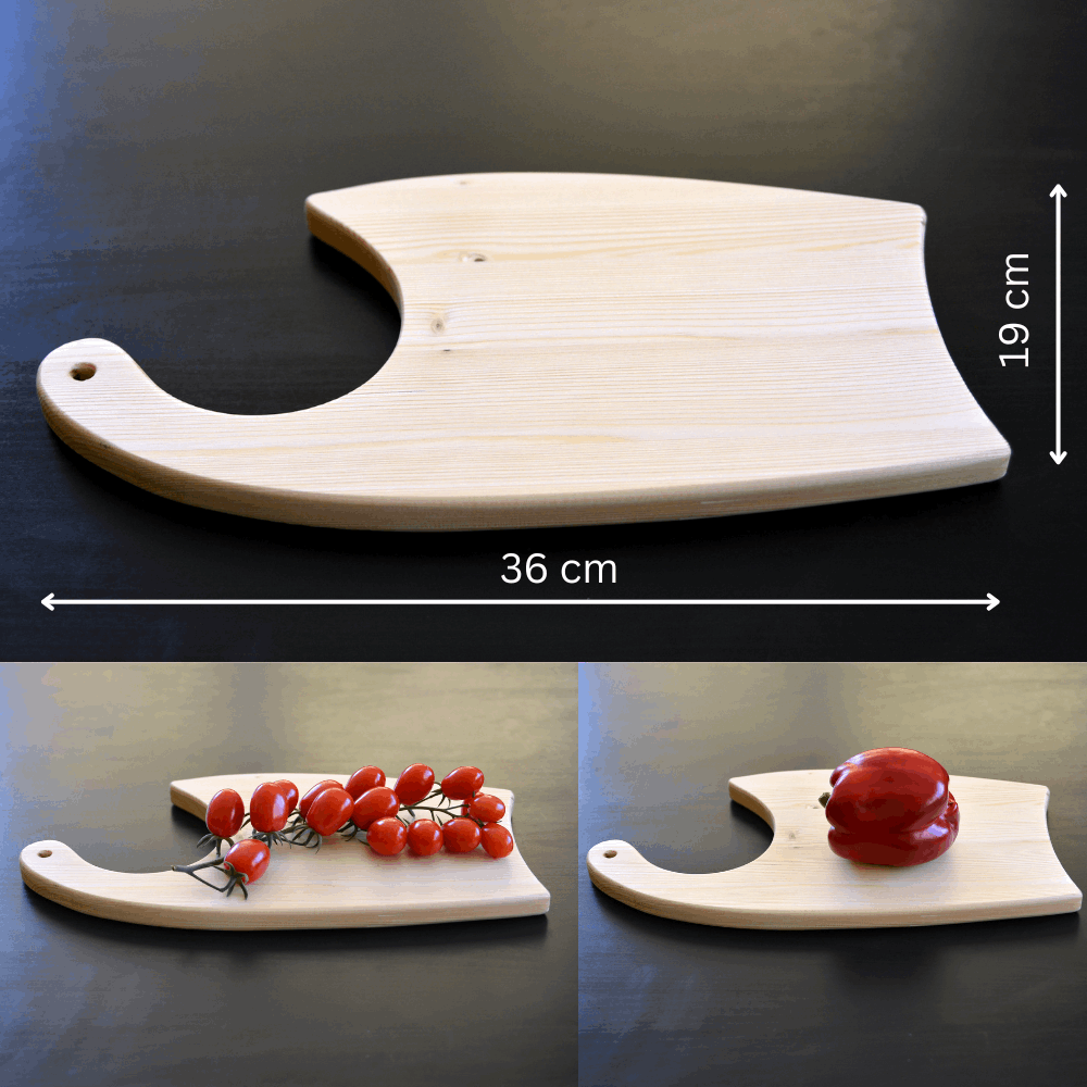 Dekoratyvi rankų darbo pušinė pjaustymo lentelė 36 cm x 19 cm x 1,8 cm