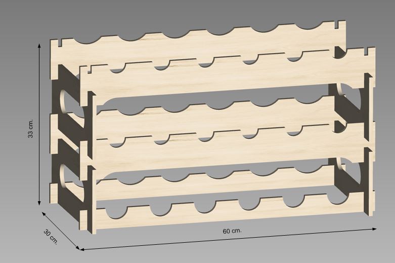 Modulinė, greito surinkimo vyno lentyna 19 cm. x 30 cm x 60 cm. (12 ir daugiau butelių).