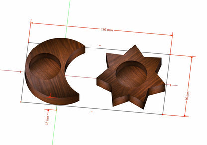 Wood tea light candle holders. Sun & Moon. Digital files for CNC and 3D printing