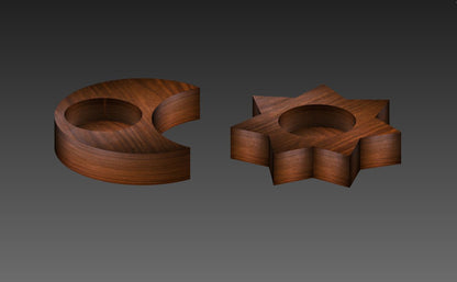 Wood tea light candle holders. Sun & Moon. Digital files for CNC and 3D printing