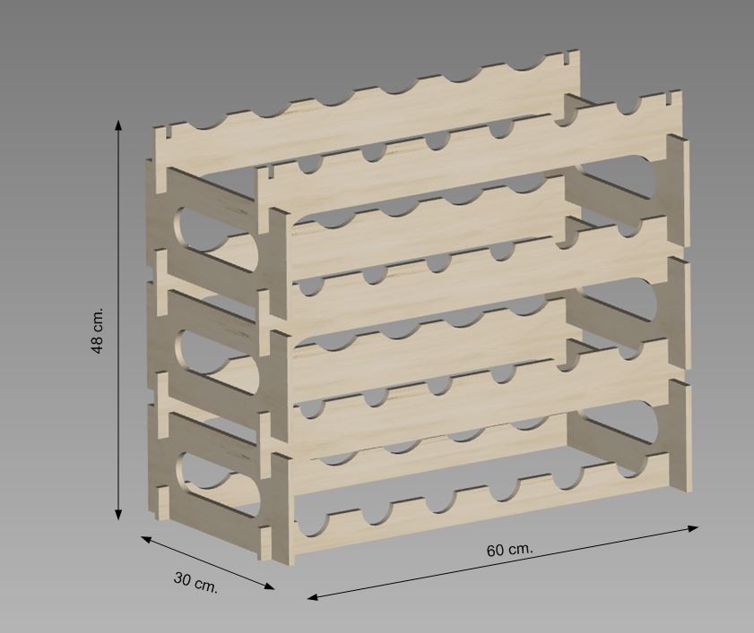 Modulinė, greito surinkimo vyno lentyna 19 cm. x 30 cm x 60 cm. (12 ir daugiau butelių).